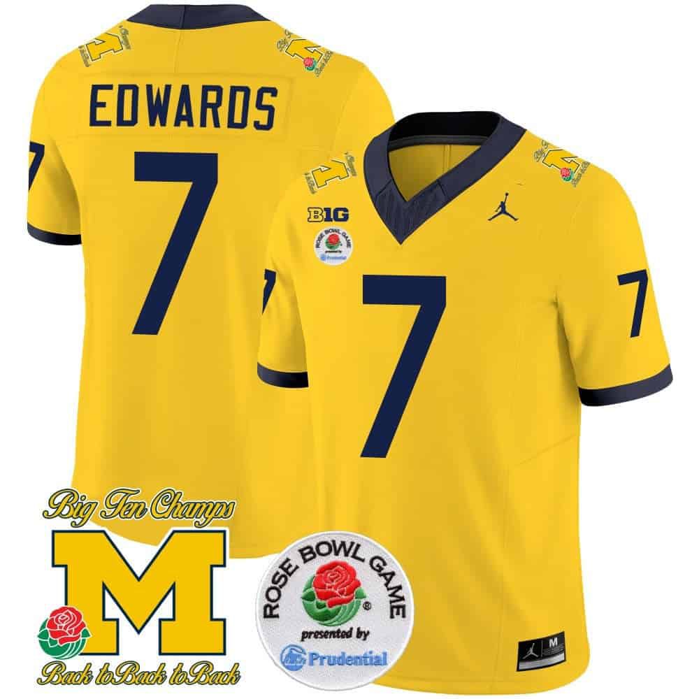 Men Michigan Wolverines #7 Edwards Yellow 2024 Rose Bowl Patch Vapor Limited NCAA Jersey->indianapolis colts->NFL Jersey